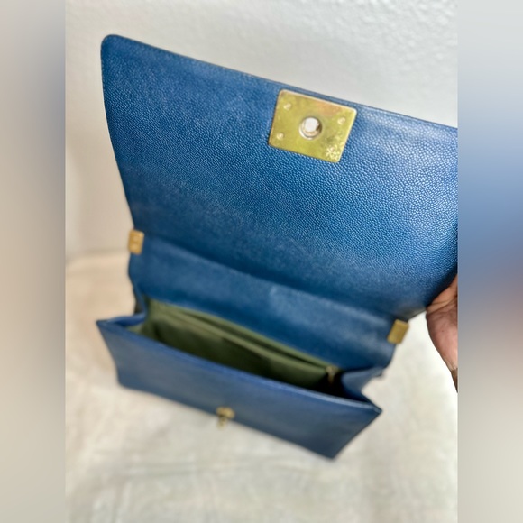 Authentic Chanel Blue Leather Medium LeBoy Bag Classic Flap - Picture 11 of 15